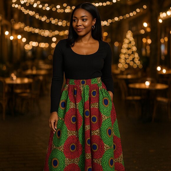 🌺 Hongyun Amy Wax-Print Maxi Skirt — Modern Global Elegance (L) - Picture 4 of 5